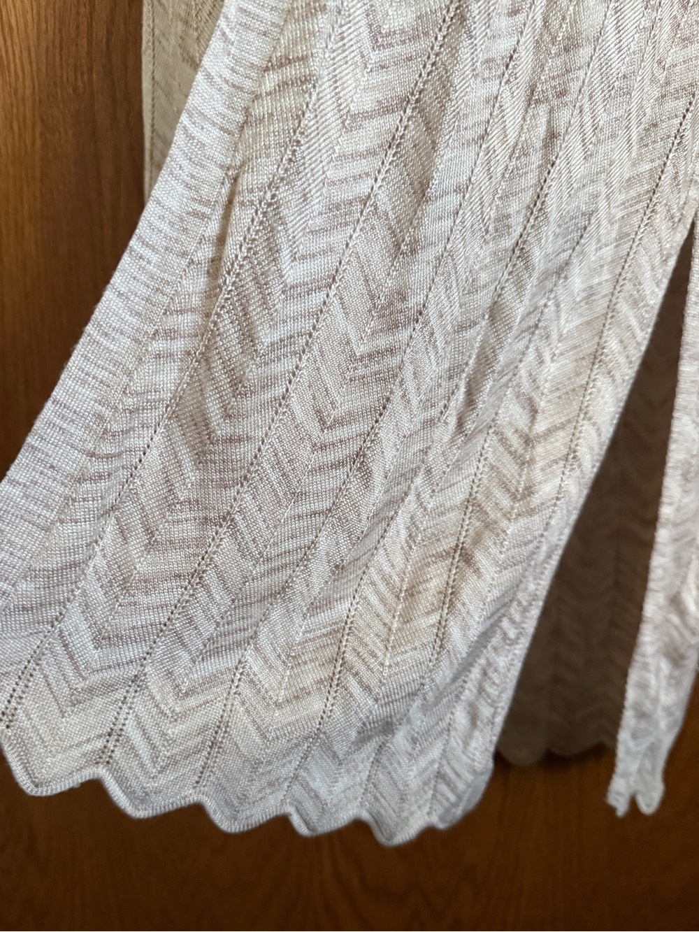 White House Black Market Chevron Pointelle  Beige Open Front Cardigan Size Med - Picture 5 of 11